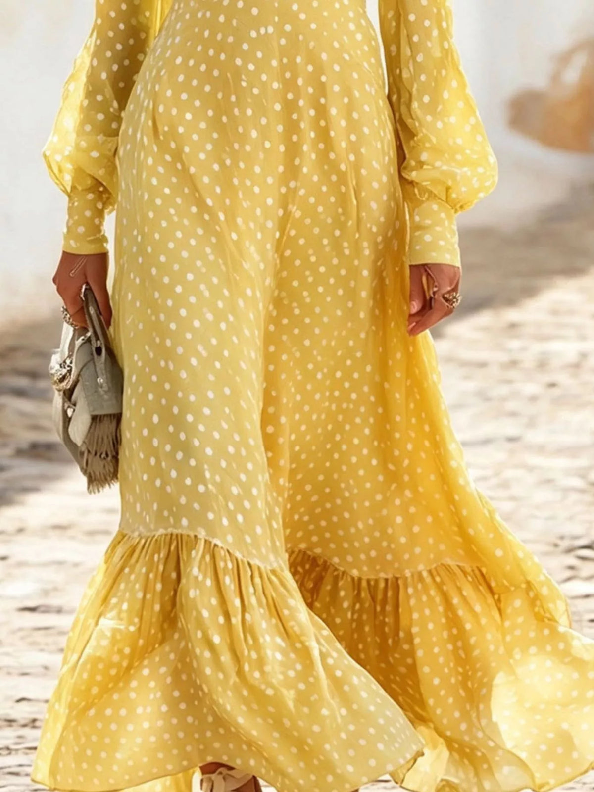 Polka-dot ruffle maxi dress