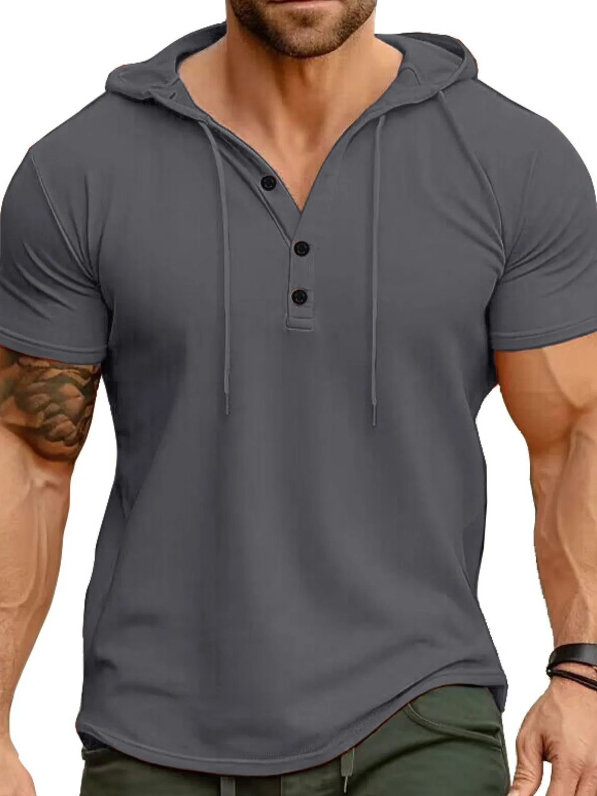 Hooded henley tee, Dark Gray