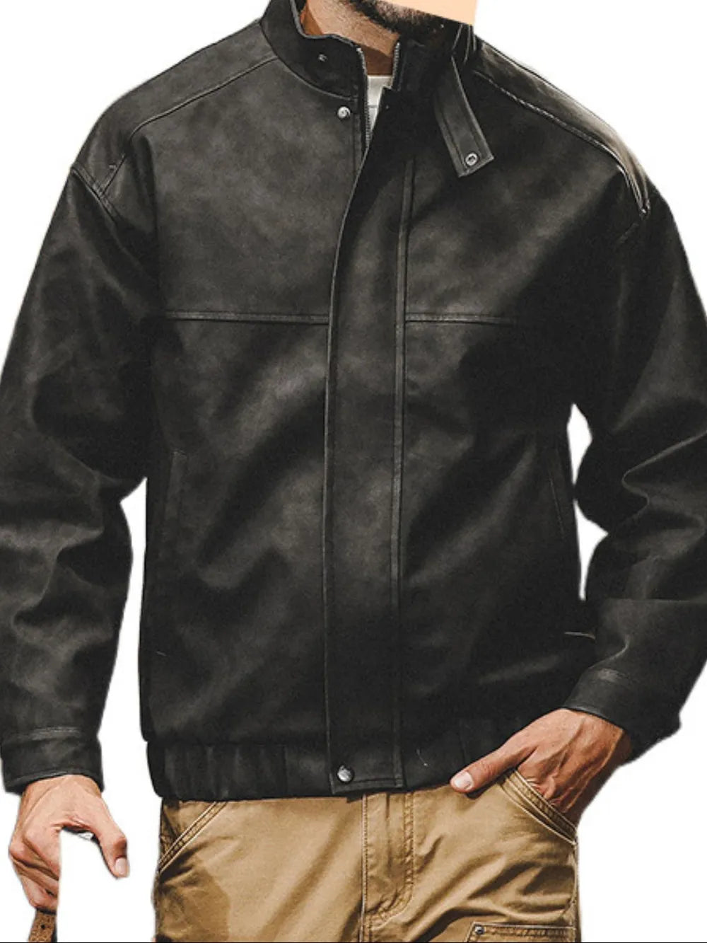 Zip up stand collar biker jacket