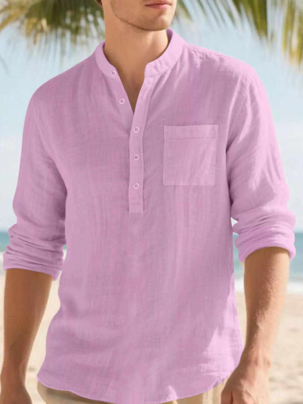 Pocket long-sleeve shirt – pink