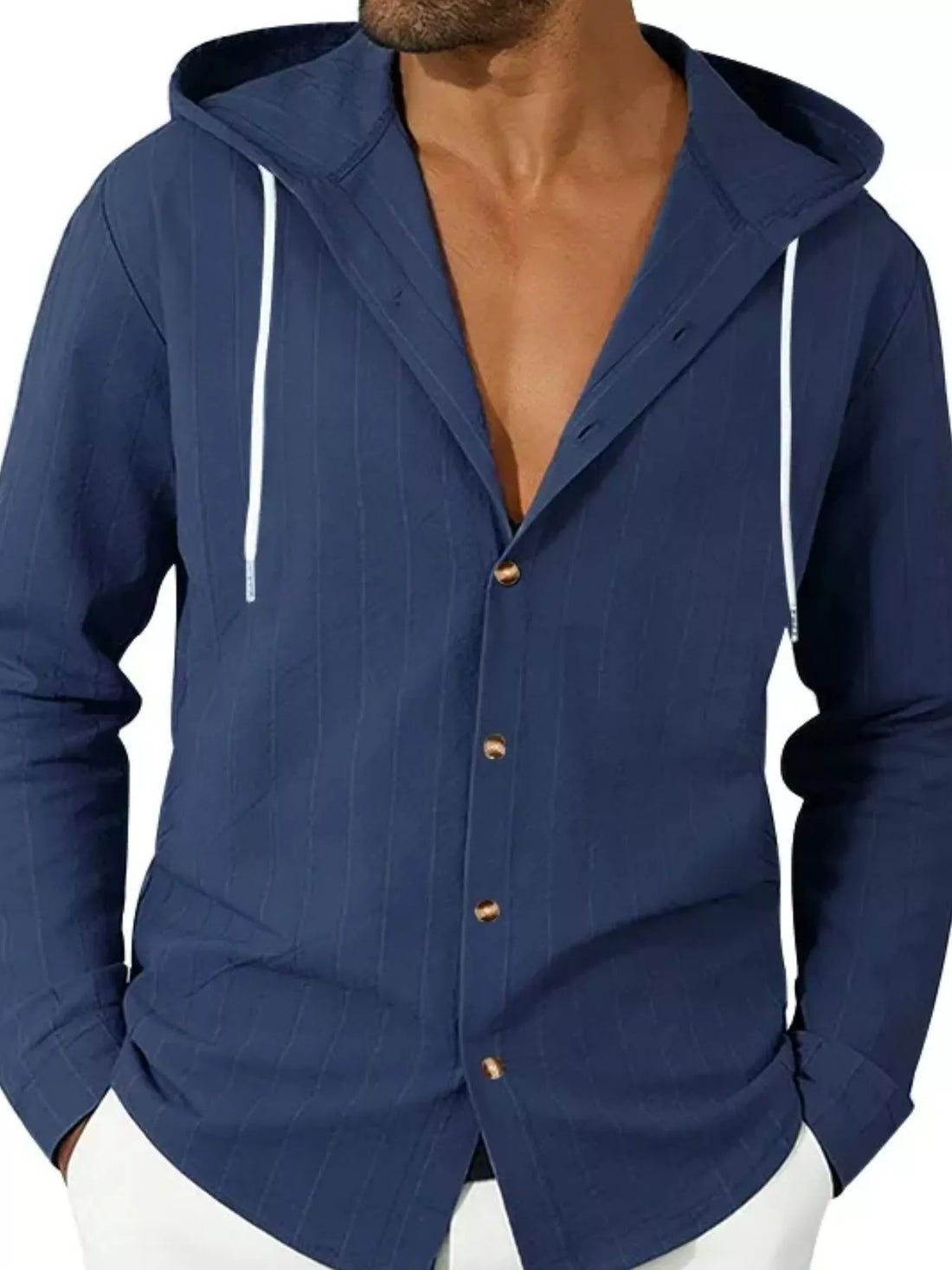 Drawstring Hooded Button Up Shirt