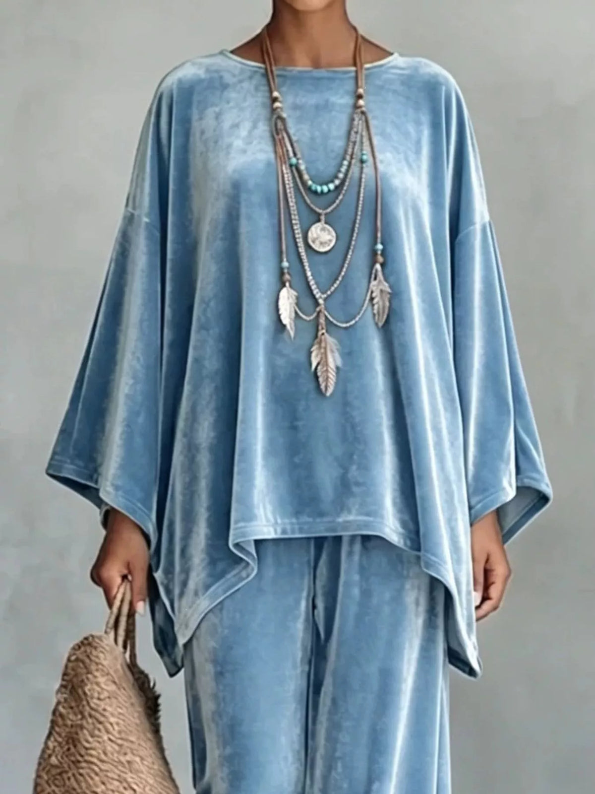 Asymmetric top and pants set