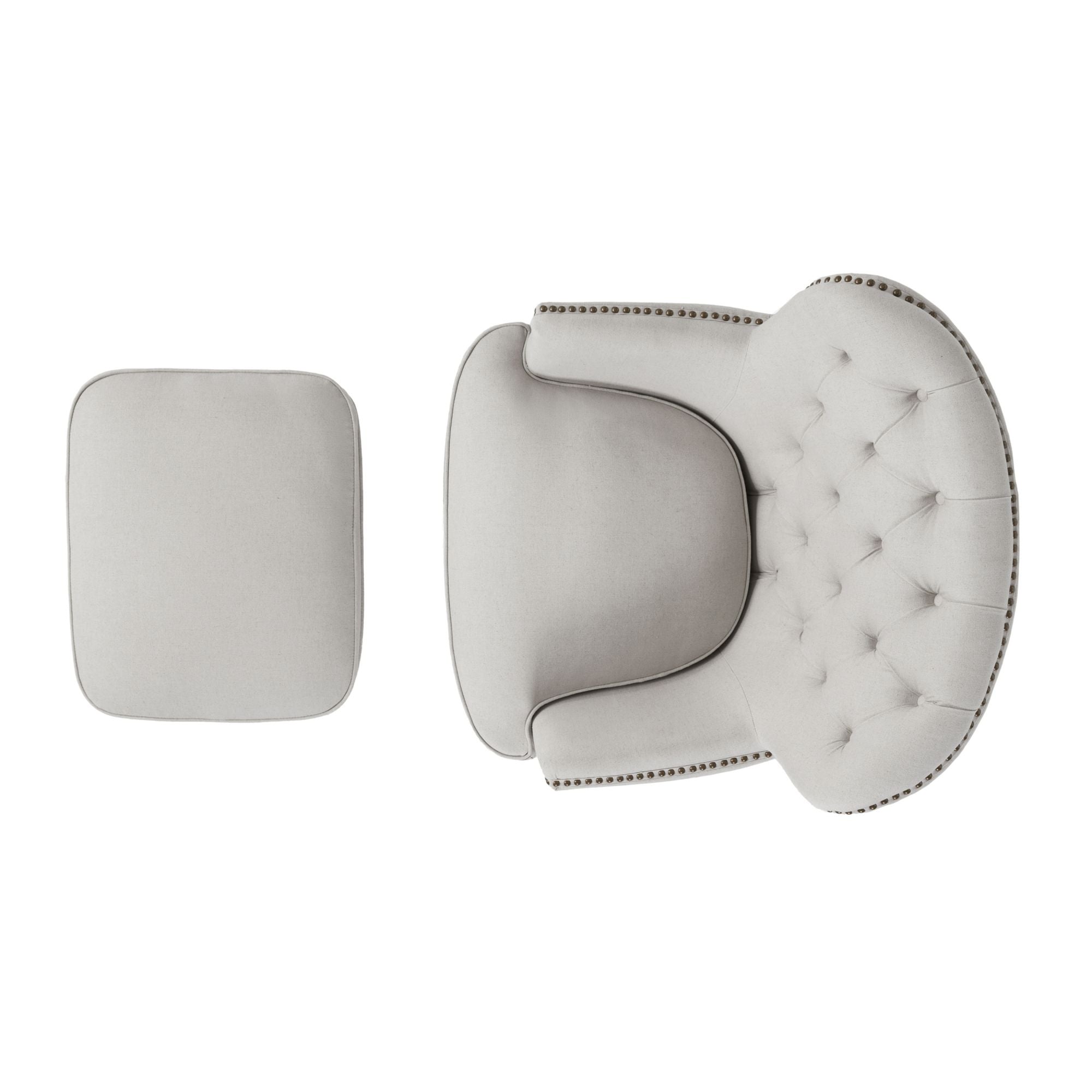 Modern light grey fabric club chair and Ottoman set, stylish cushioned armchair, paired with Ottoman style