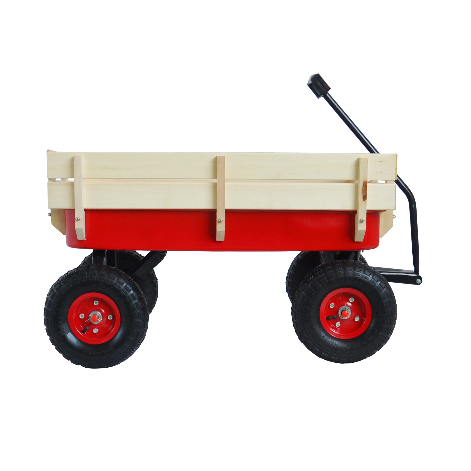 Outdoor Wagon All Terrain Pulling w/Wood Railing Air Tires Children Kid Garden（Red）