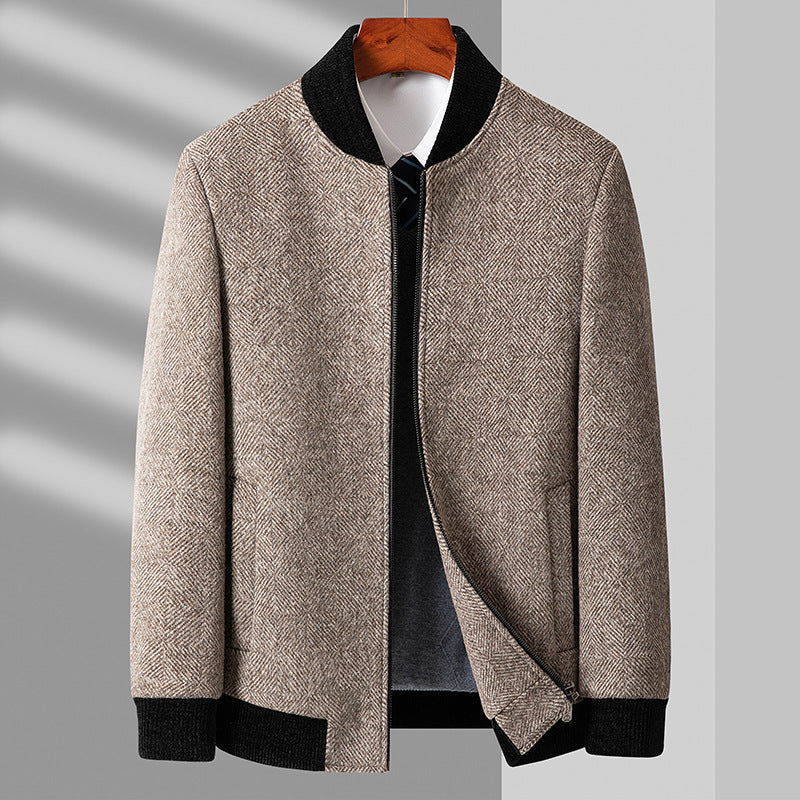 Business Casual Cotton And Thickening Stand Collar Zipper Woolen Jacket