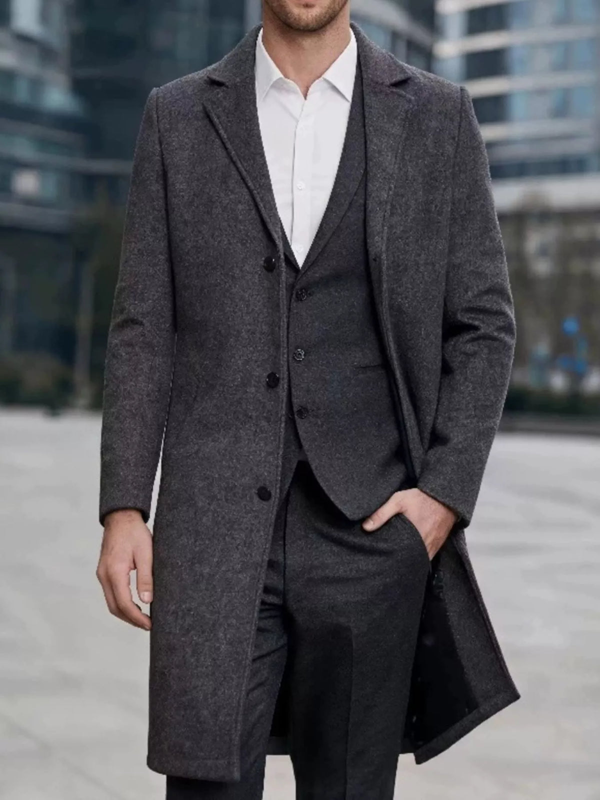 Slim-fit lapel collar overcoat, Dark Gray
