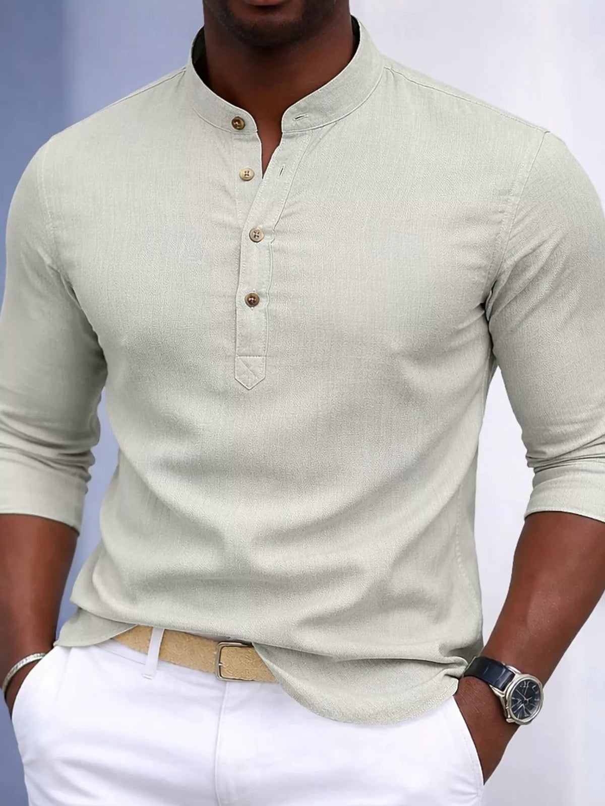 Button detail slim fit shirt, Sage