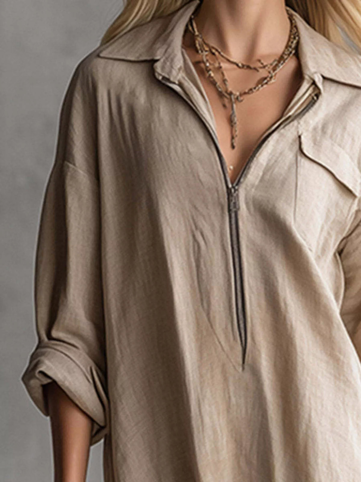 Fringe-hem zip shirt dress
