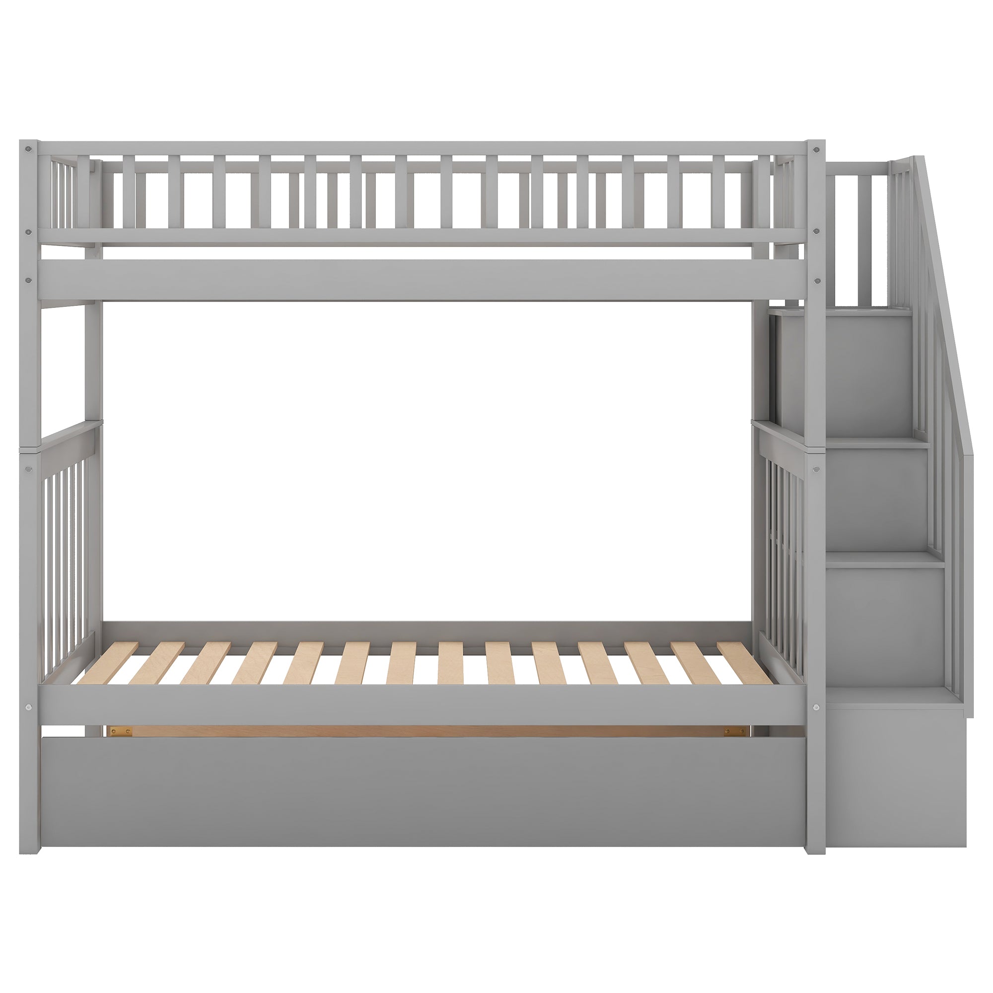 Twin over Twin Bunk Bed with Trundle and Storage  Gray