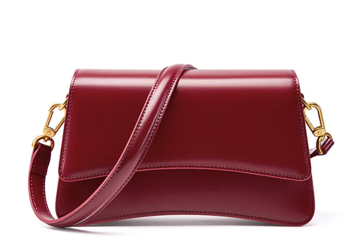 Glossed leather shoulder bag