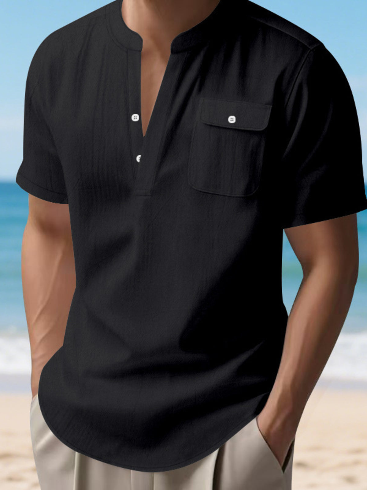 Pocket short-sleeve shirt – black