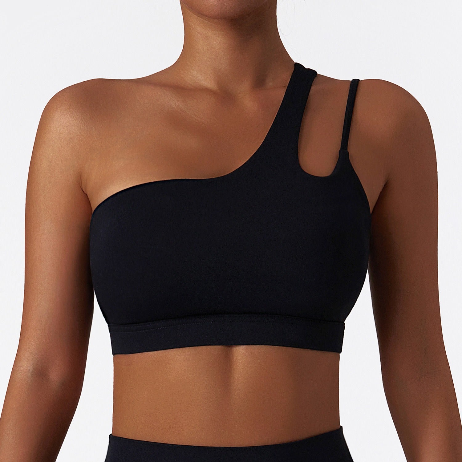 Oblique one-shoulder shock-proof yoga bra, cloud-like beautiful back sports bra, irregular shoulder straps, running fitness vest