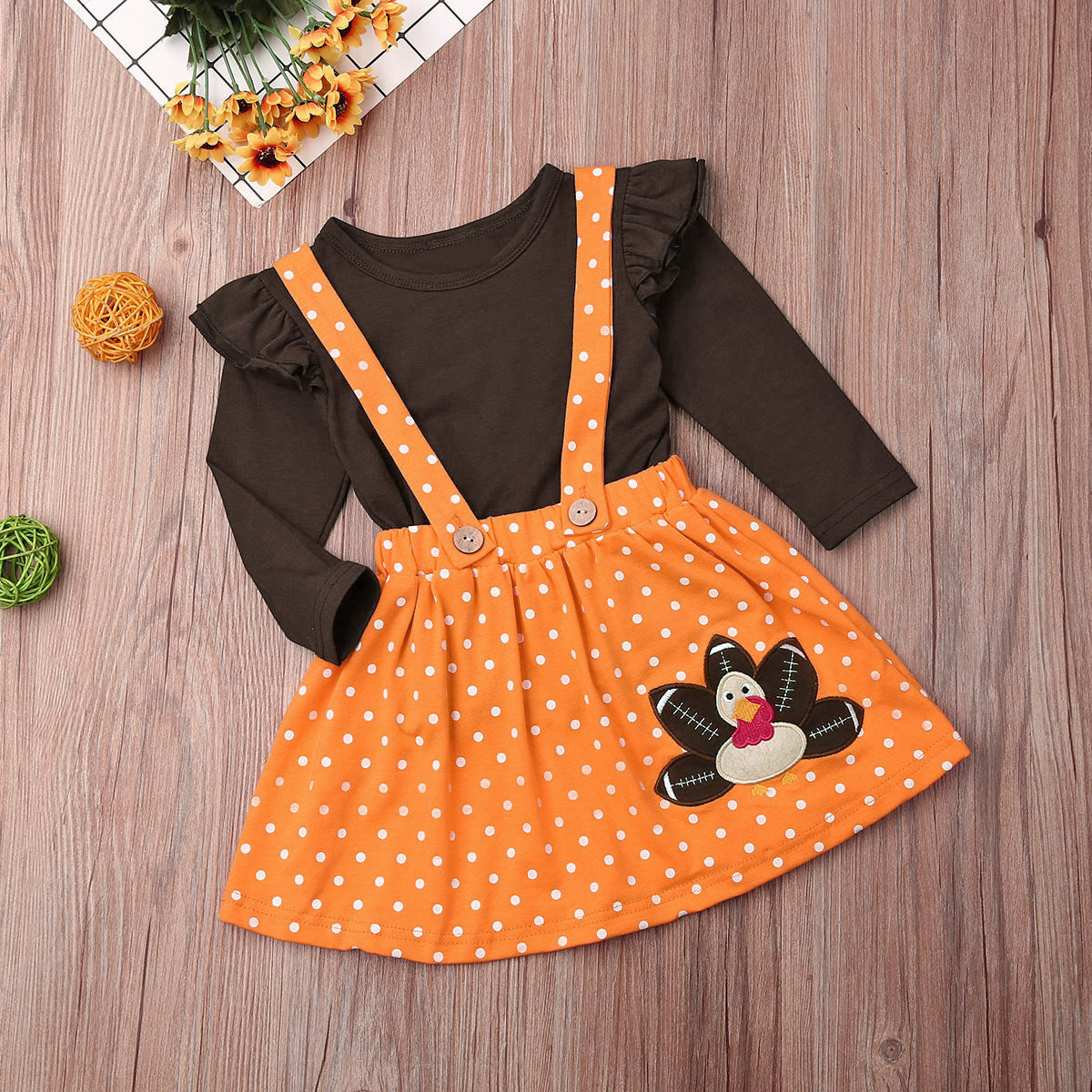 Toddler turkey embroidered dress set
