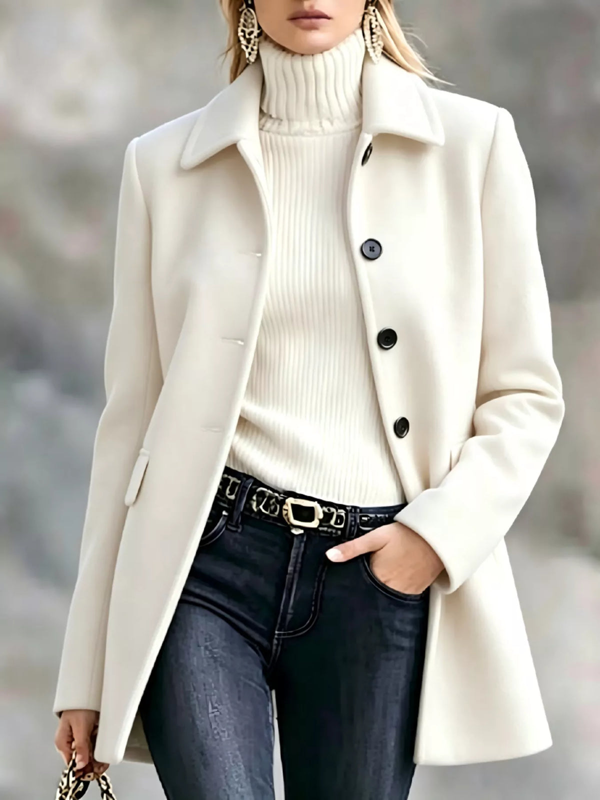 Collared button coat – white