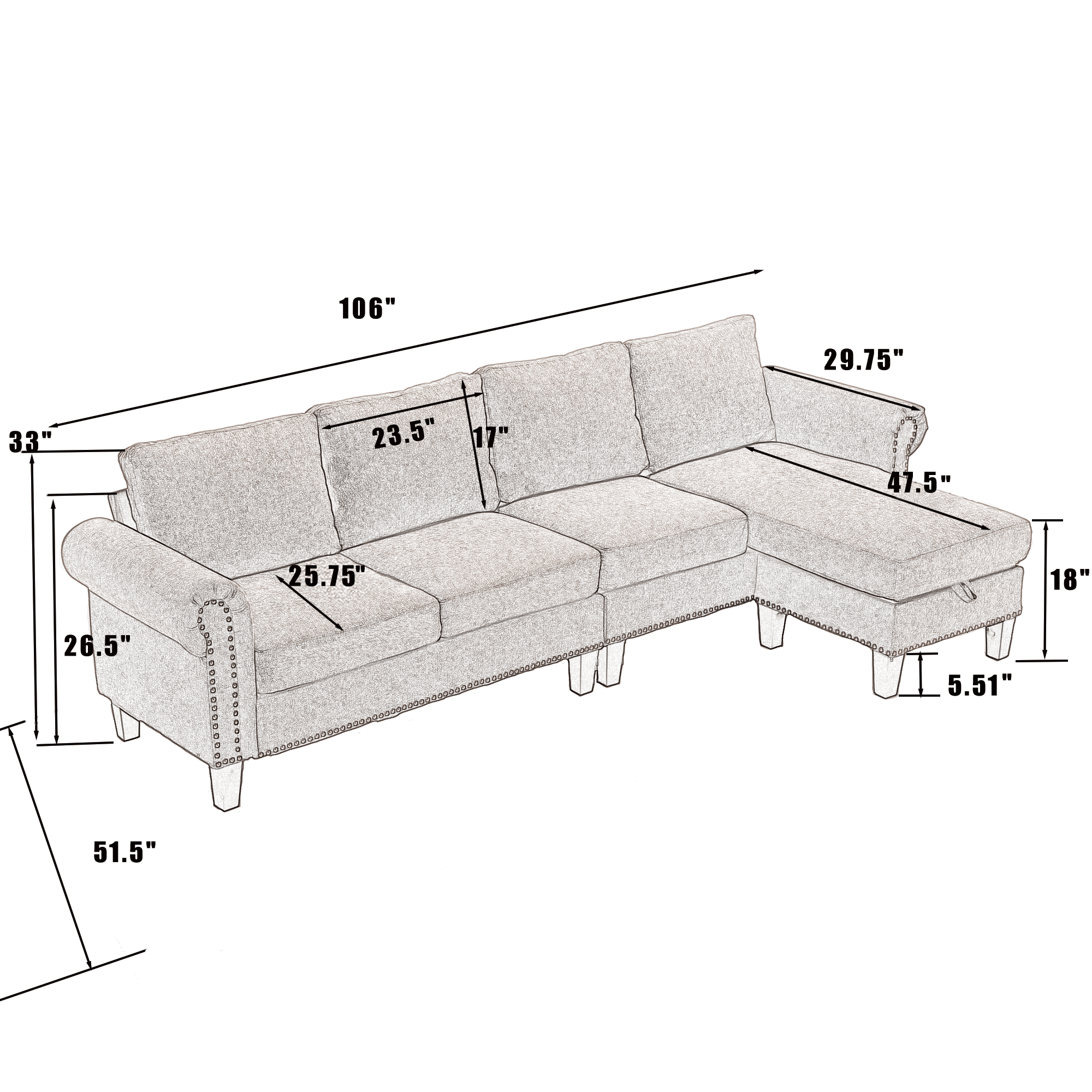 Convertible Sectional Sofa with Storage,L-shaped sofa Modern Linen Fabric Sectional Couches for Living Room,Gray