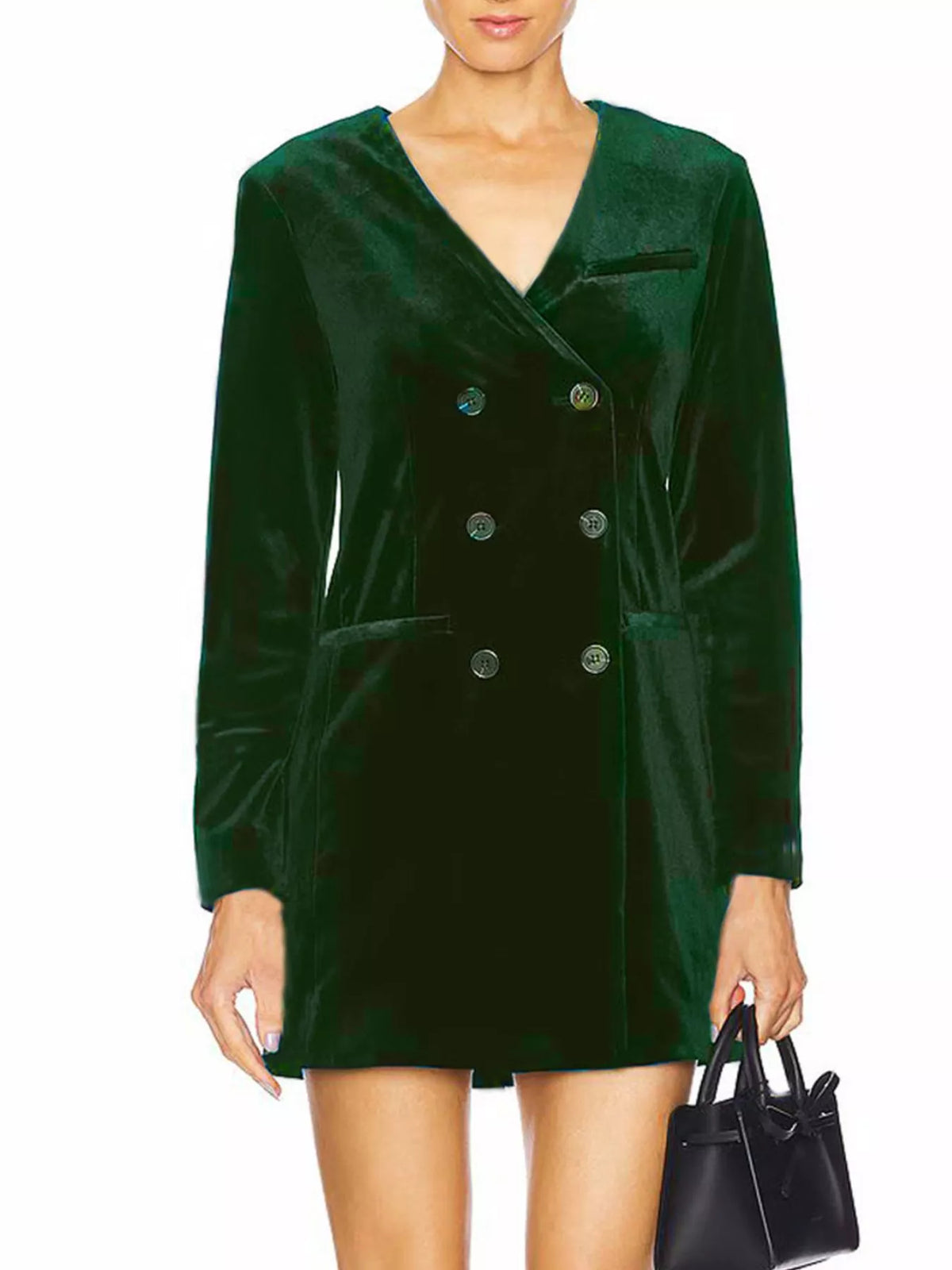 Velvet double-breasted blazer dress, Dark Green