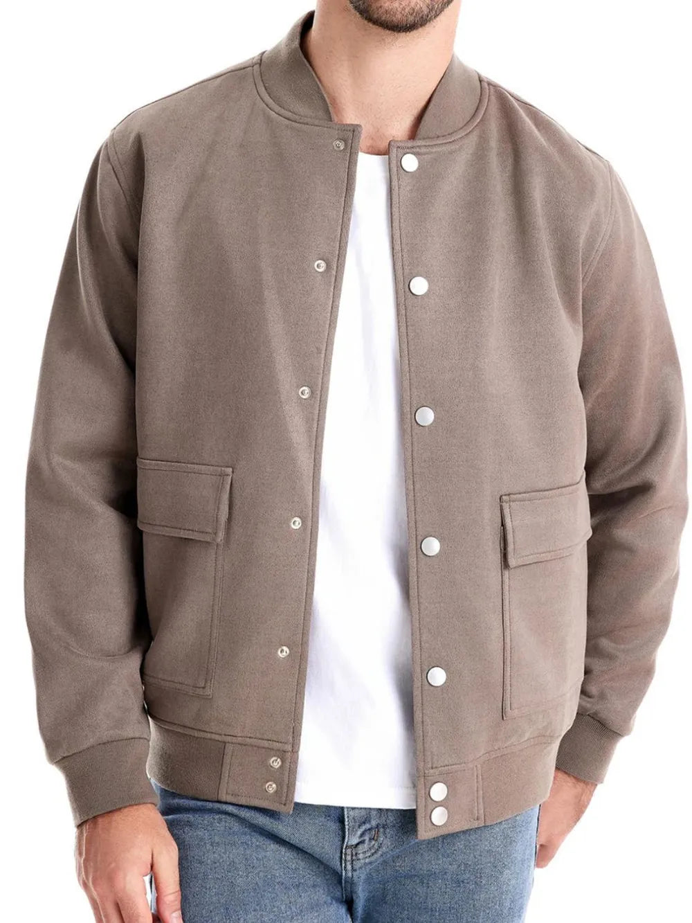 Baseball collar snap down jacket, Taupe