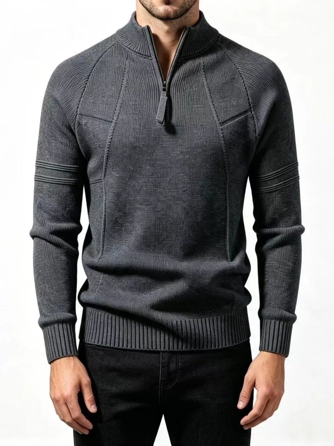 Quarter-Zip Ribbed Knit Sweater