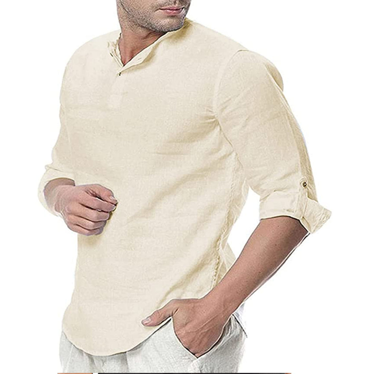 Cotton henley shirt, Off white, front
