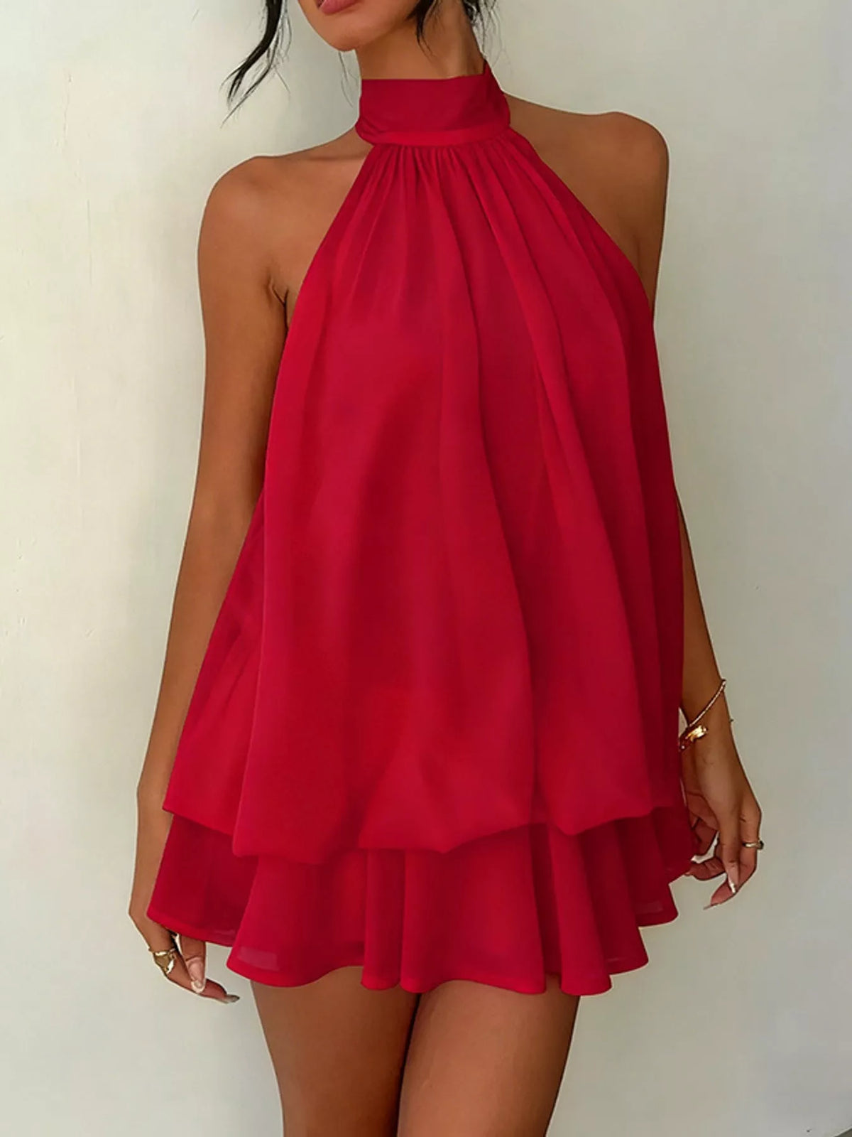 Ruched halter mini dress