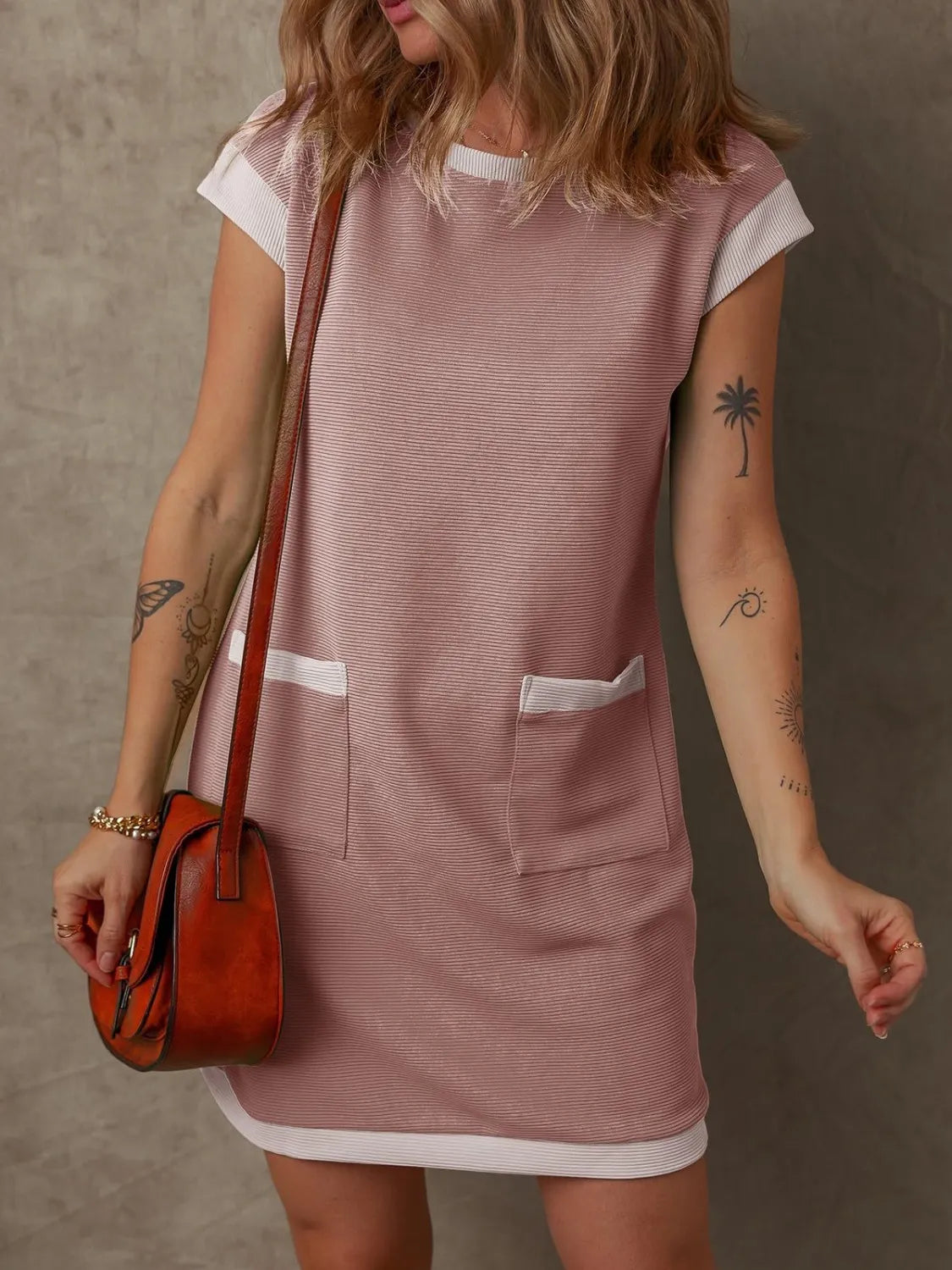 Cap-sleeve mini dress, Dusty Pink