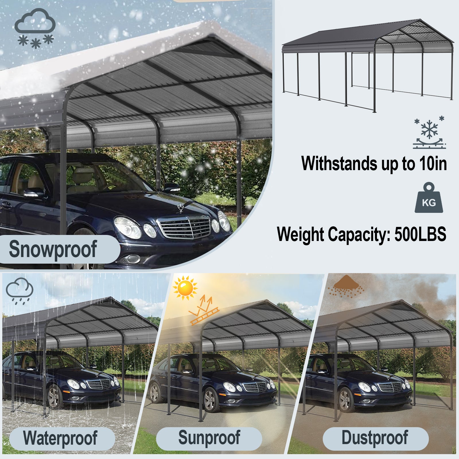 Metal Carport 12 ×20 FT Heavy Duty with Galvanized Steel Roof Metal Garage Canopy