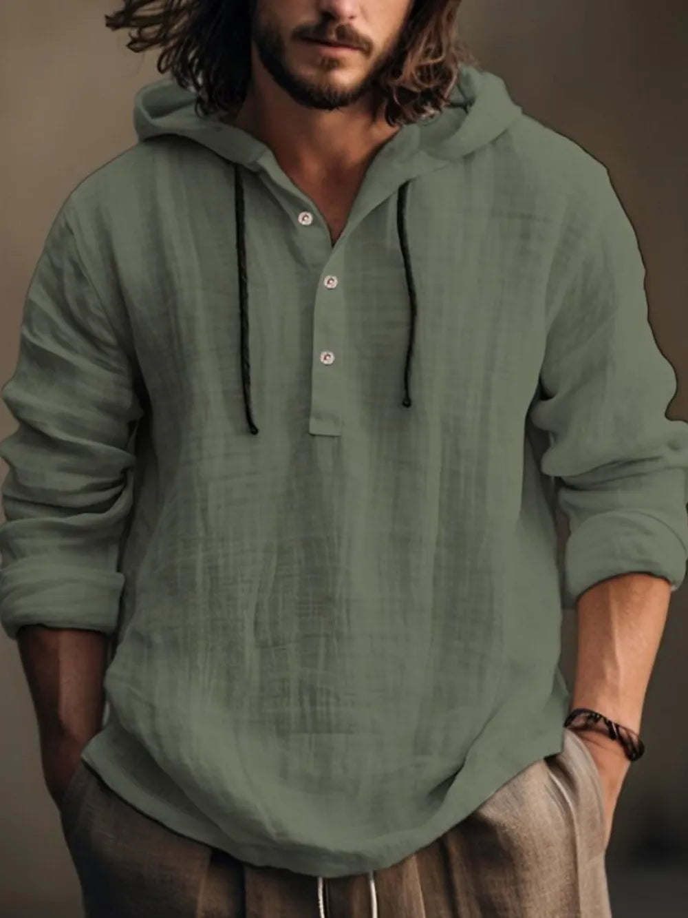 Half-button hoodie – moss