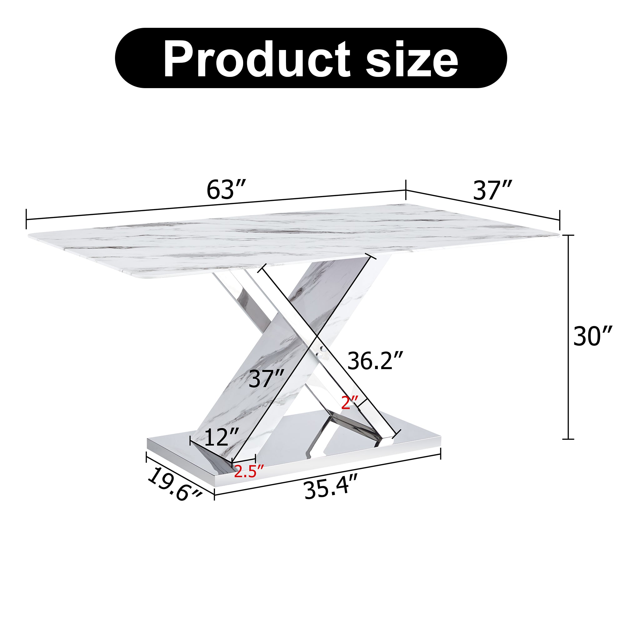 Modern white rectangular marble textured glass dining table and office desk Equipped with stainless steel base