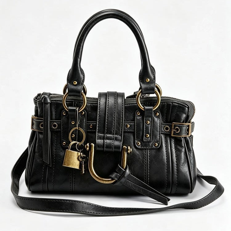 Buckled leather satchel