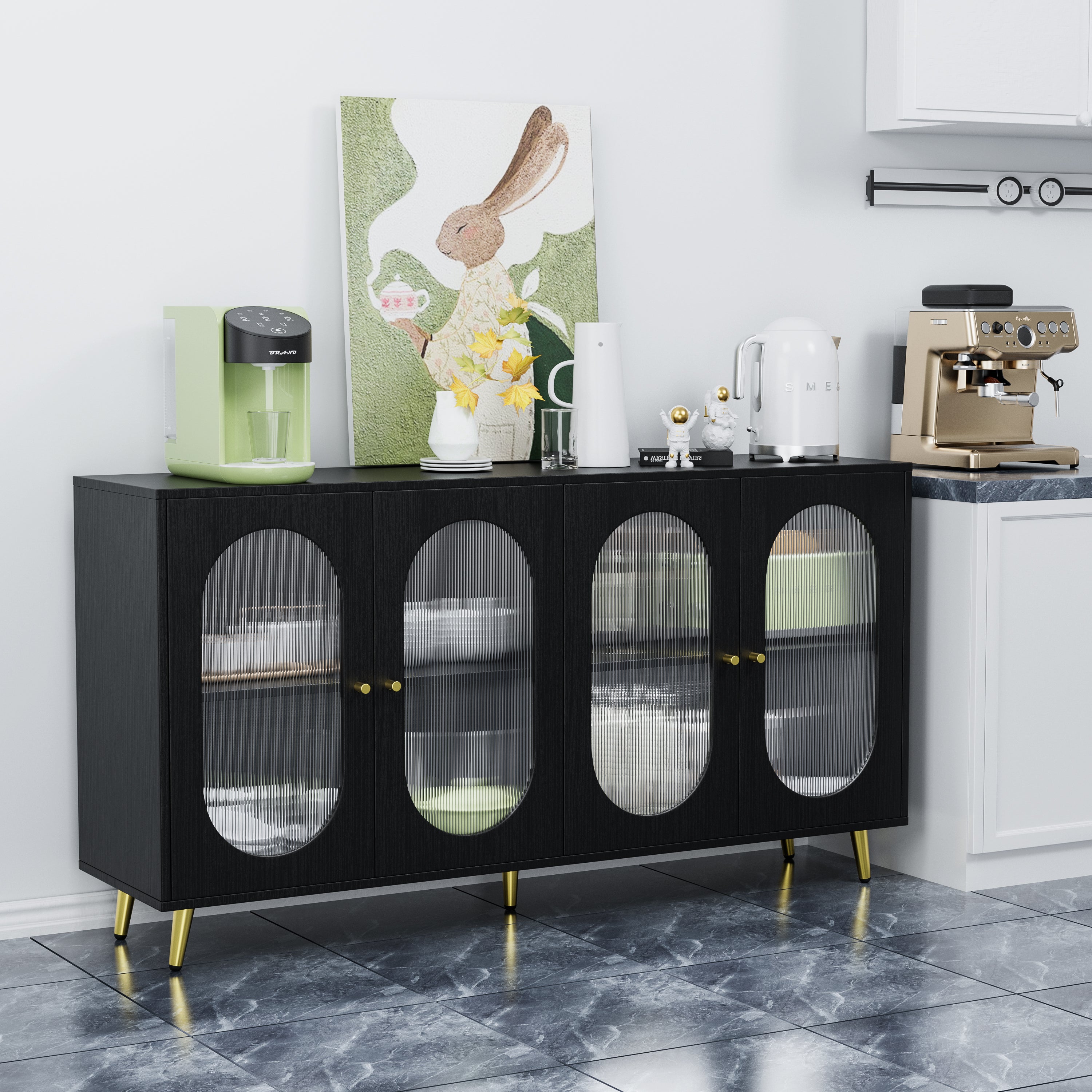 Modern Accent Sideboard Cabinet with Acrylic Doors, Freestanding Storage Cupboard Console Table for Kitchen Dining Black