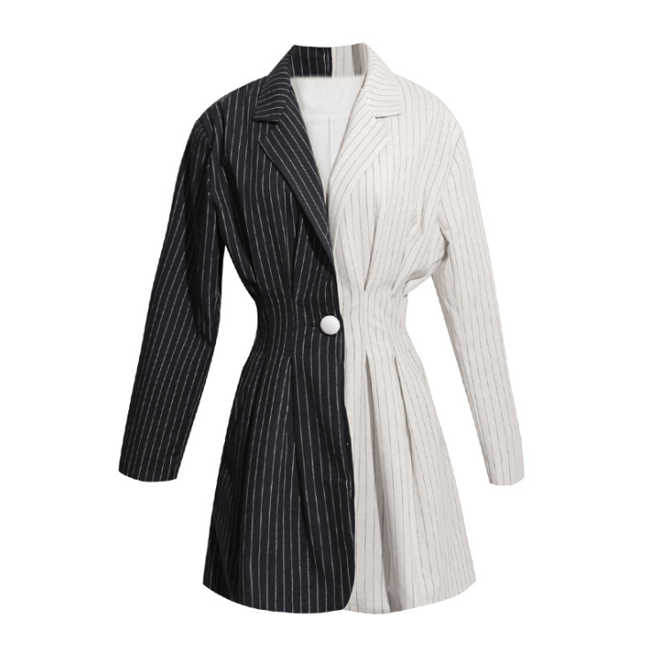 Striped longline belted blazer – blue