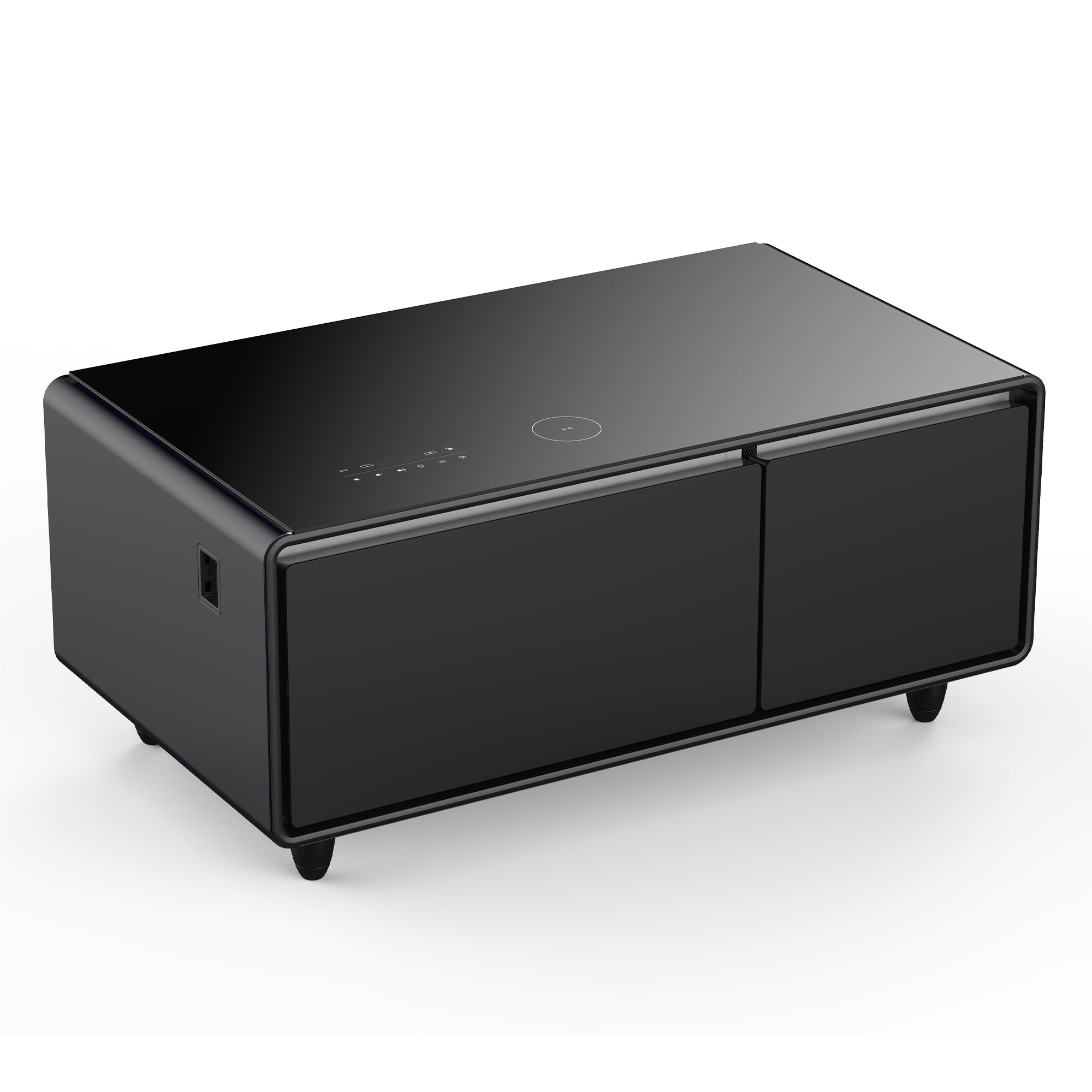 Modern Smart Coffee Table with Built-in Fridge, Bluetooth Speaker, Wireless Charging, Touch Control Panel, USB Interface Black