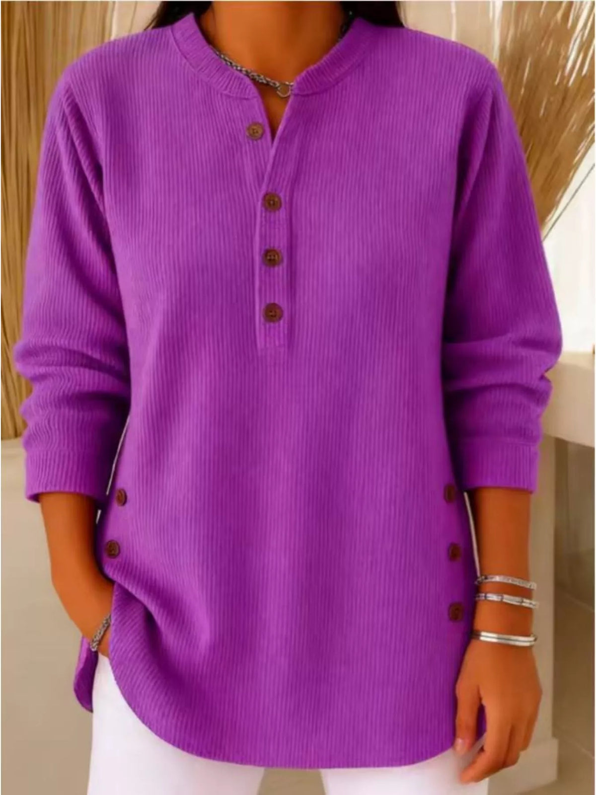 Corduroy button top – dark purple