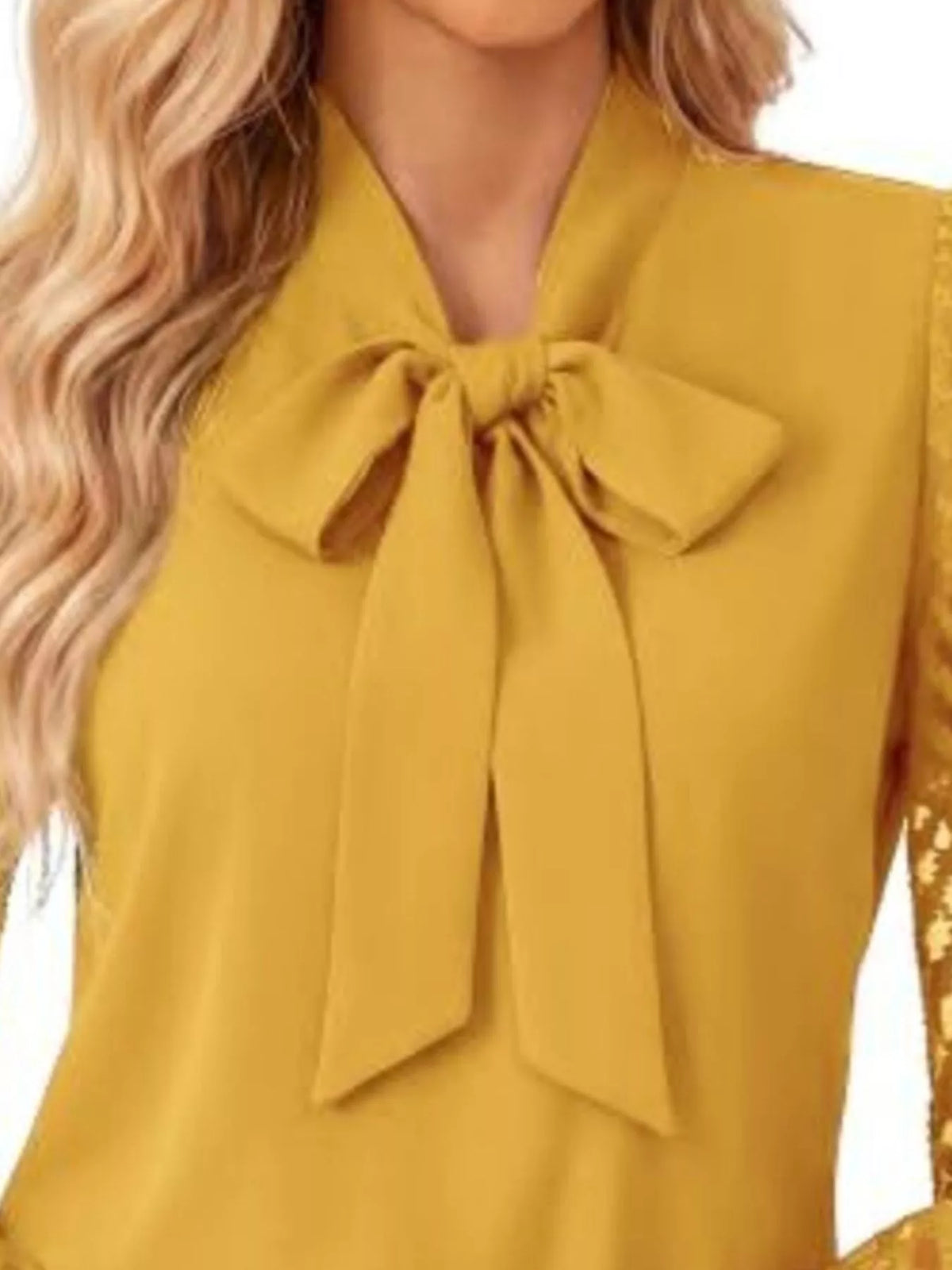 Bow-tie chevron-sleeve blouse