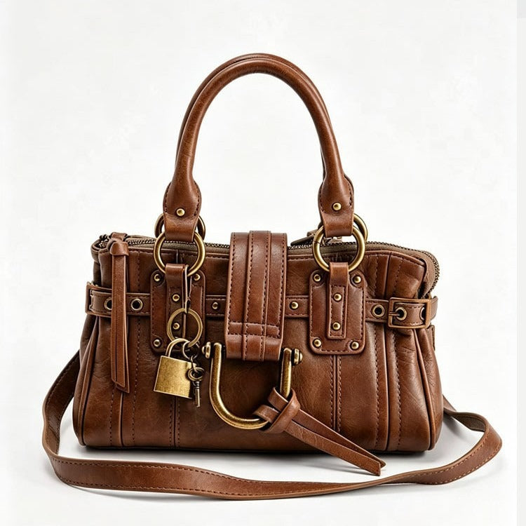 Buckled leather satchel