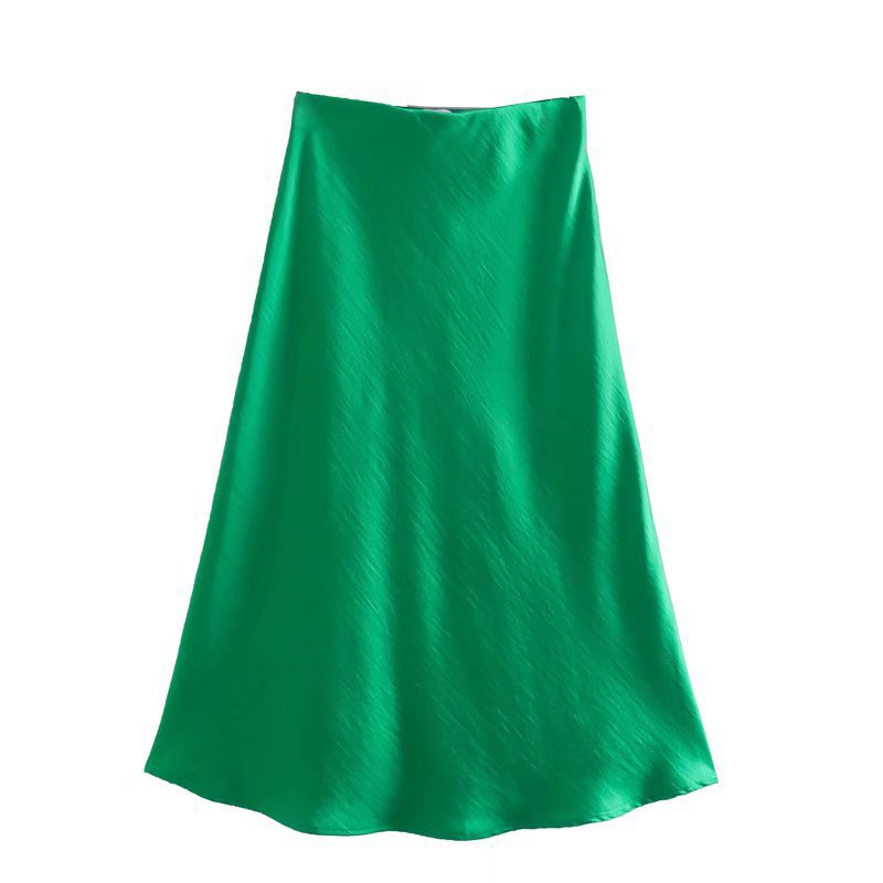 Satin midi skirt – bright green