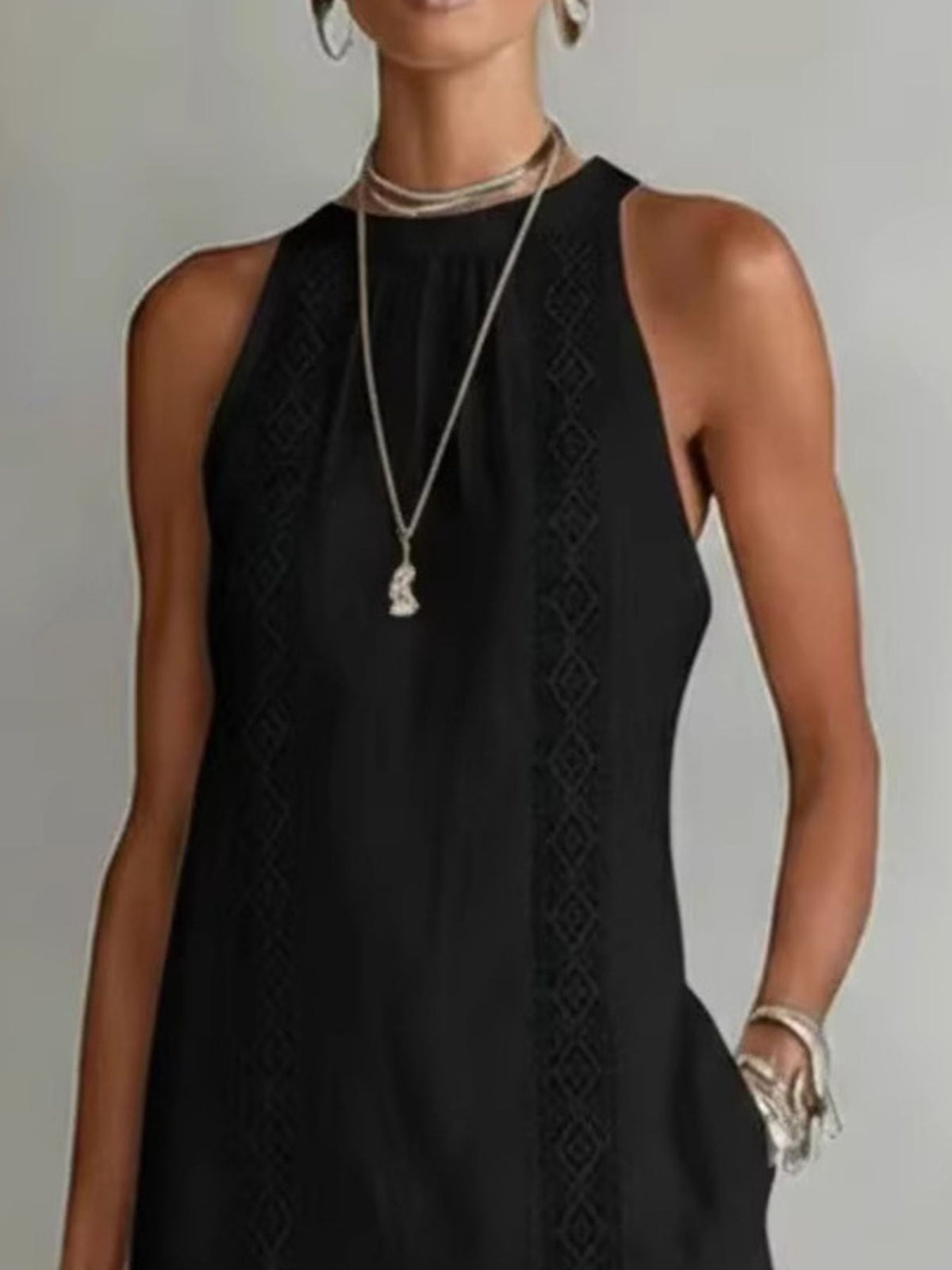Cutout-trim slit midi dress