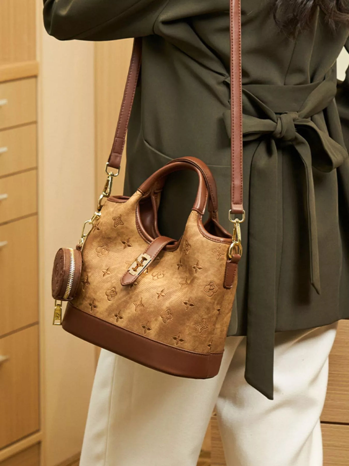 Embossed crossbody with coin pouch