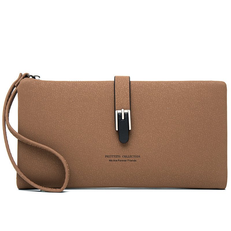 Buckle wristlet wallet, Brown, front
