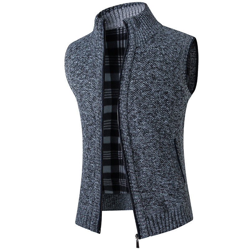 Autumn And Winter Cardigan Sweater Vest Man Stand Collar Fleece-lined Thickened Coat