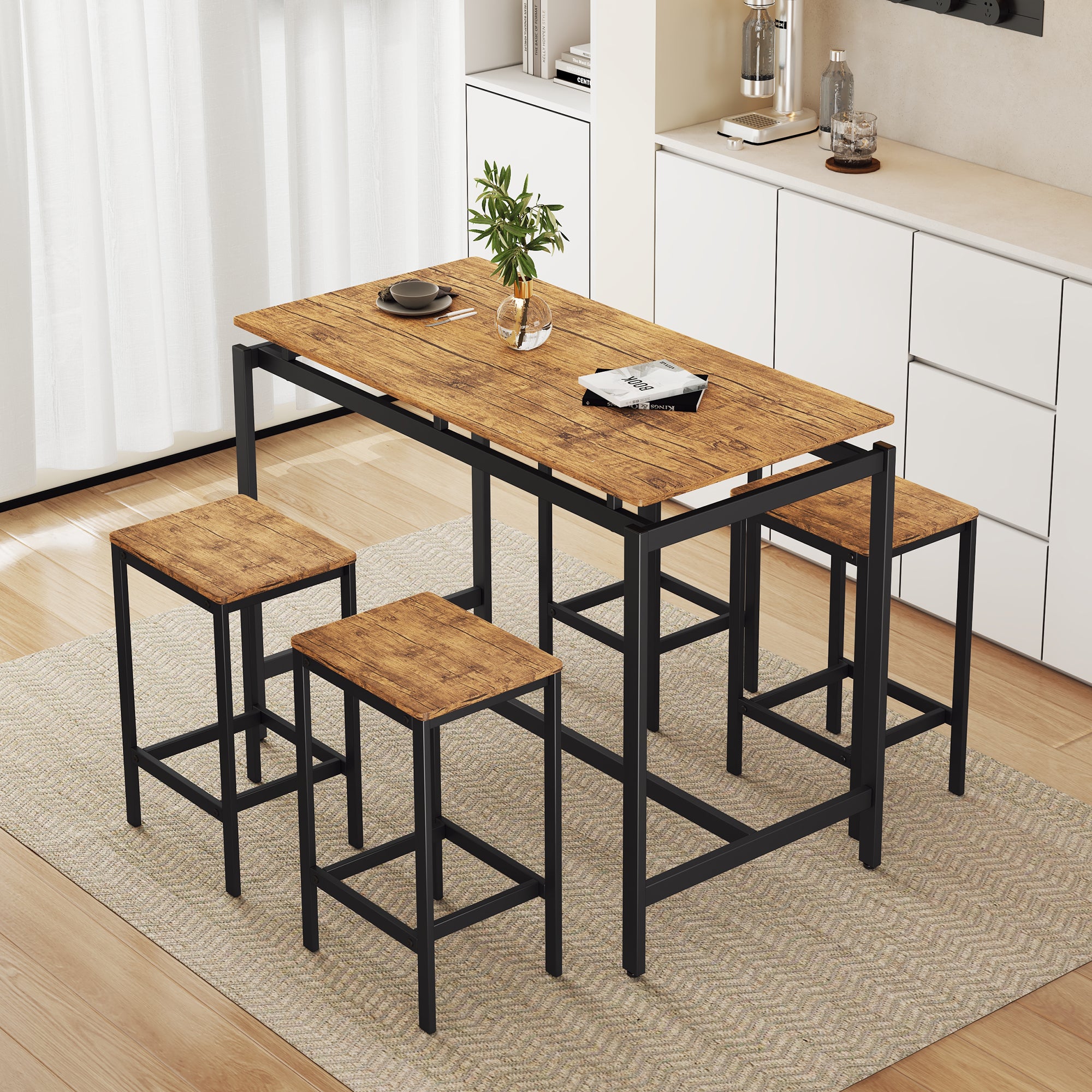 TREXM 5-piece compact bar table with table and stool - modern industrial design brown