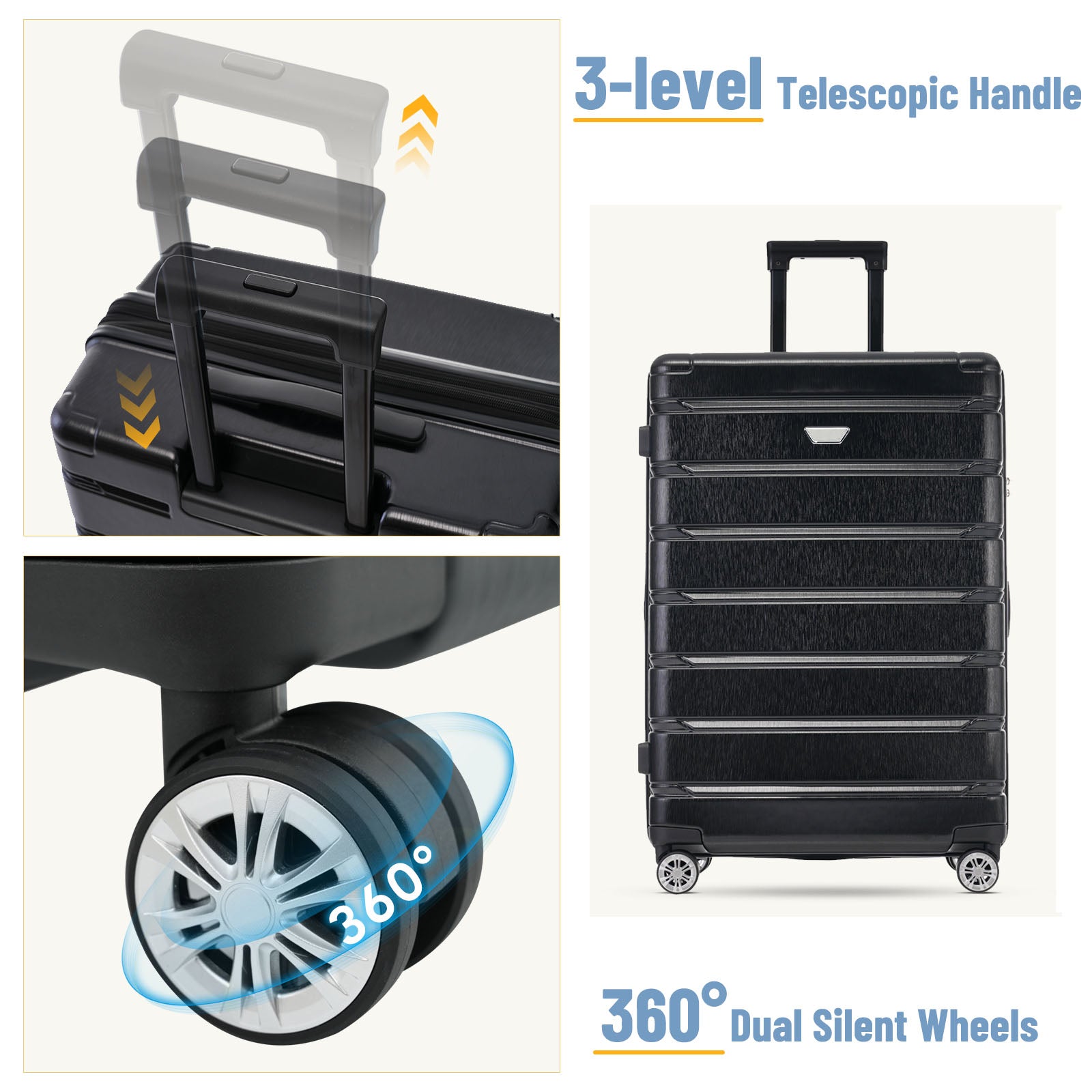 20 "24" 27 "3-piece luggage set with wheels and TSA lock, travel and family luggage