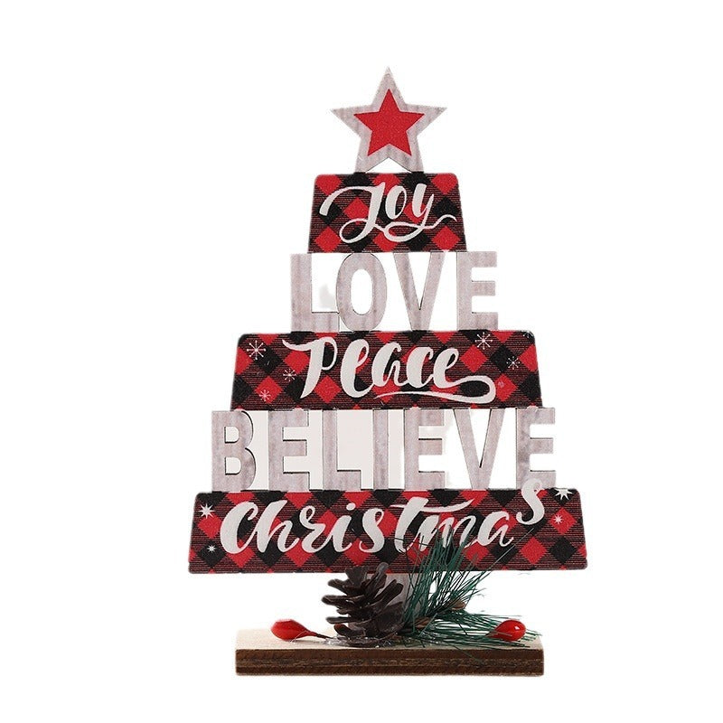 Christmas decorations wooden hollow Christmas tree shapes English letter desktop ornaments party decorations