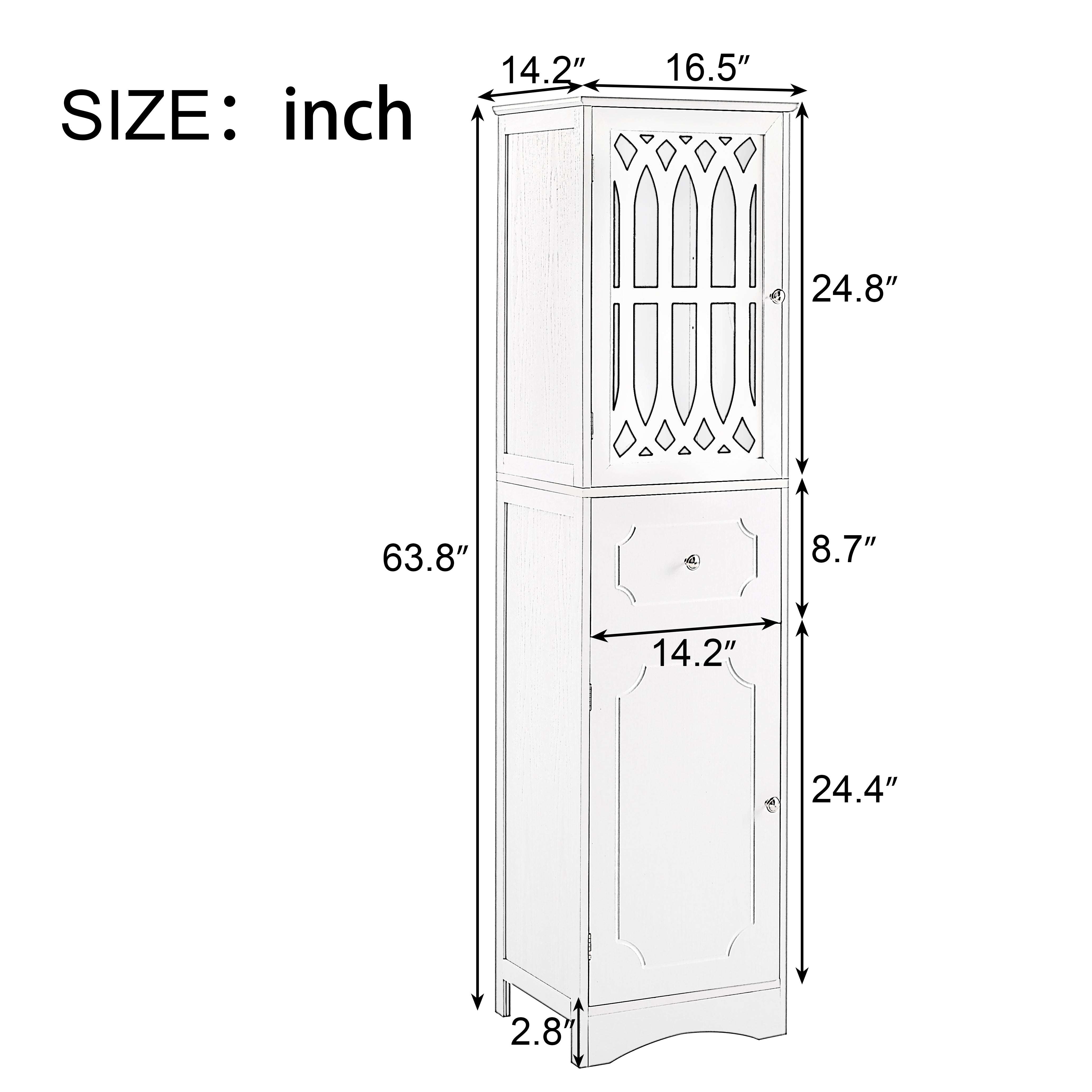 Tall Bathroom Cabinet, Freestanding Storage Cabinet with Drawer and Doors, MDF Board, Acrylic Door, Adjustable Shelf, White