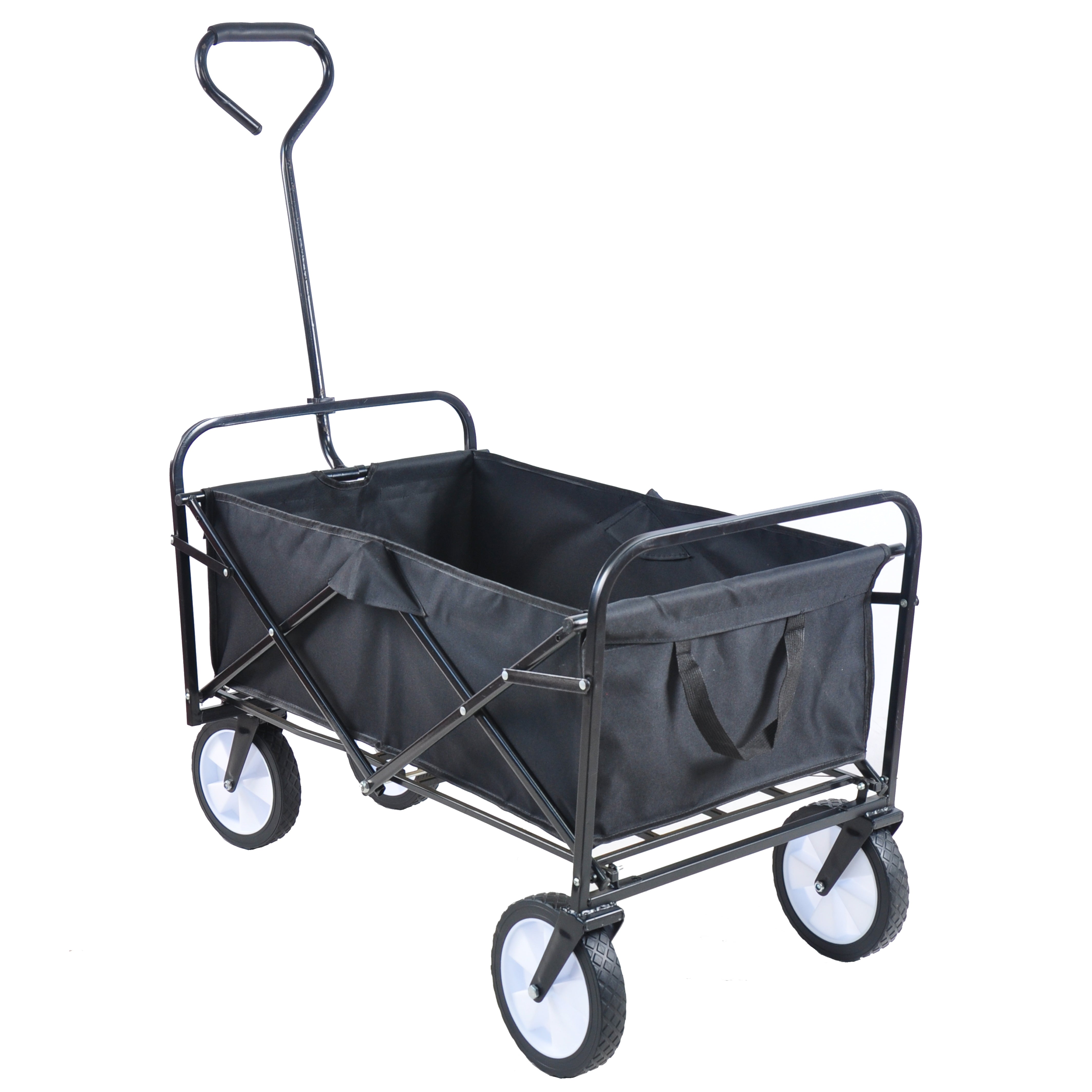 Folding Wagon Garden Shopping Beach Cart (Black)