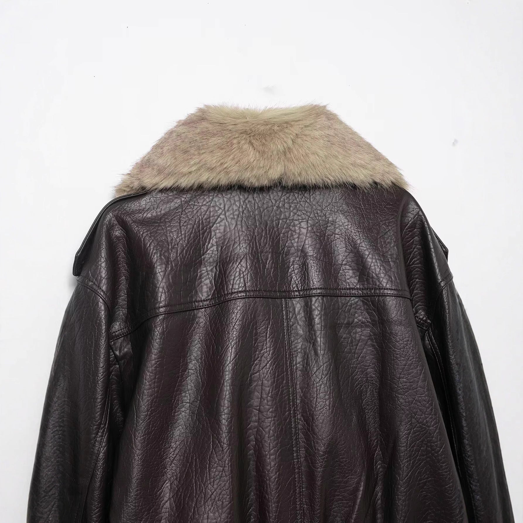 Outer fur collar imitation leather jacket