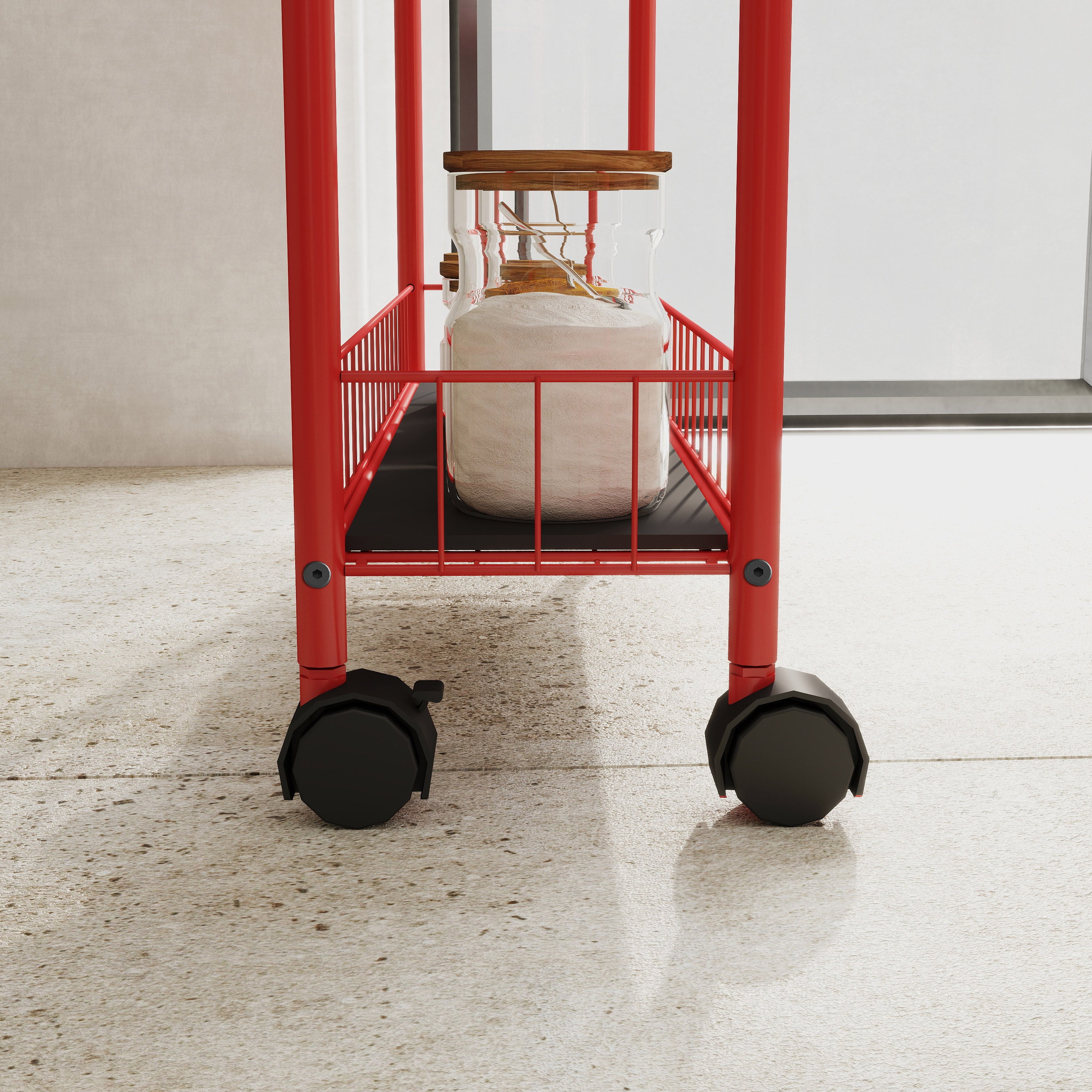 Red 6-story rolling cart gap kitchen ultra-thin sliding out storage tower shelf with wheels, 6 baskets