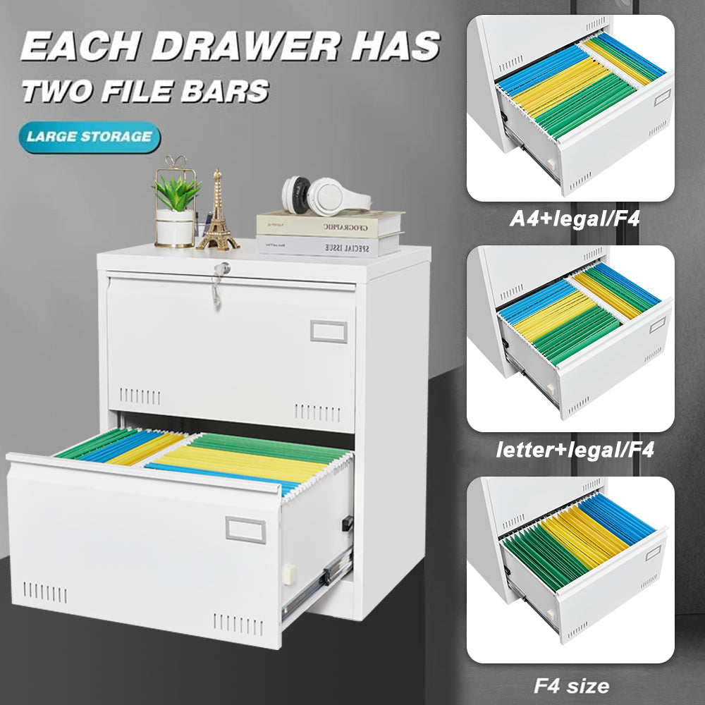 Horizontal file cabinet, 2 drawers, white file cabinet with lock, metal file cabinet with lock, 3 drawers, legal office cabinet