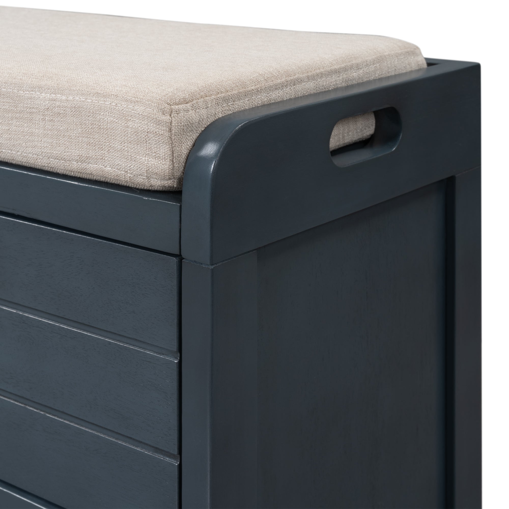 TREXM Storage Bench with Removable Basket and 2 Drawers, Fully Assembled Shoe Bench with Removable Cushion (Navy)