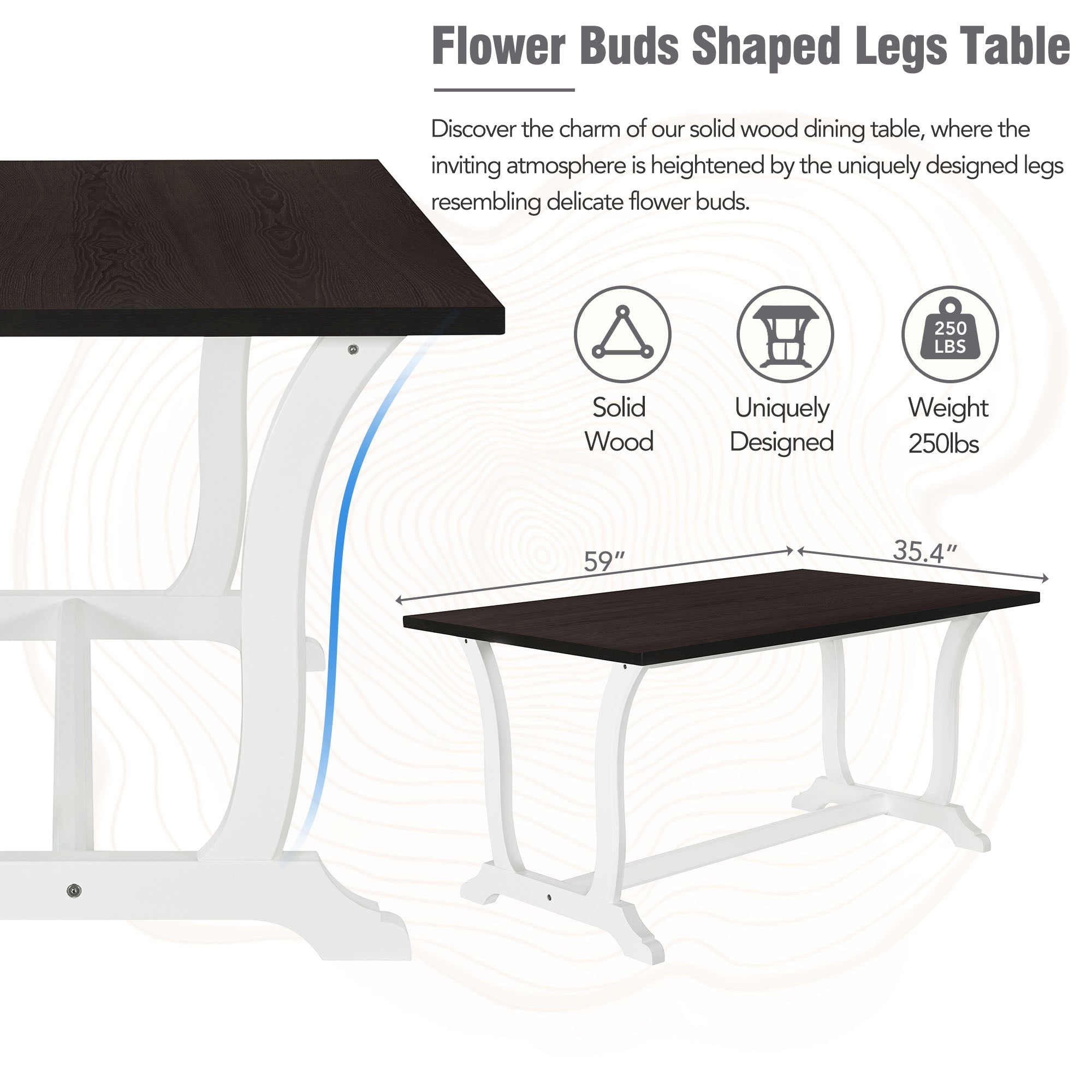 TOPMAX Farmhouse 6-Piece Trestle Dining Table Set with Upholstered Dining Chairs and Bench  59inch, White